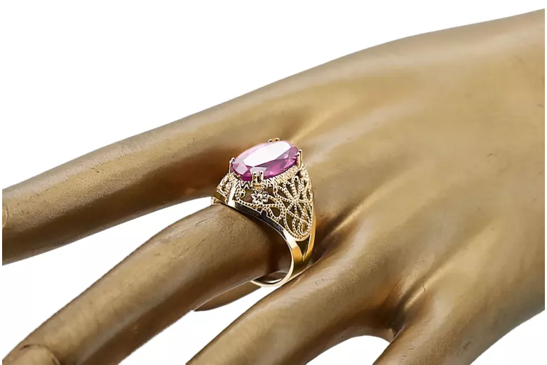 14k żółte złoto Ametyst Pierścionek Styl Vintage vrc074y